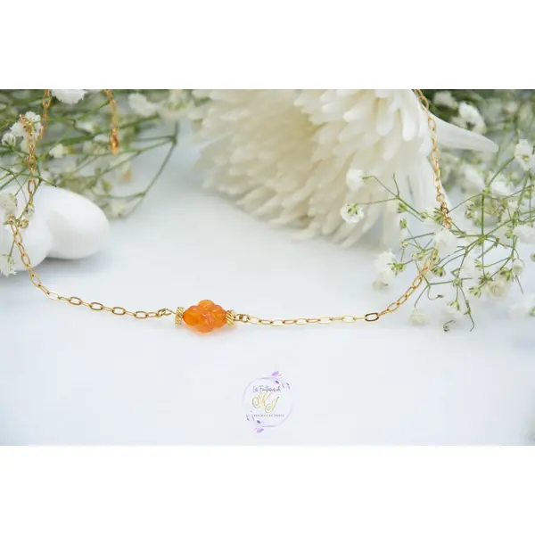 Collier "solara" code : destock50 acier 316l et cornaline 40 cm bijoux femme assembler mains (a848)