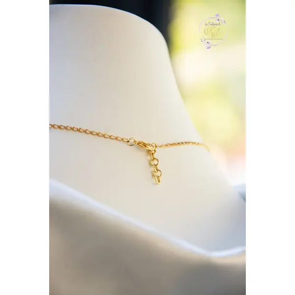 Collier "aleena" or fin et grenat naturel 43 cm grand déstockage 50% bijoux femme assembler mains (a600)