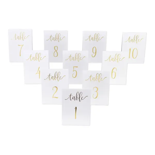 Lot de 10 Marque Table Mariage Blanc et Or - SkyLantern.fr