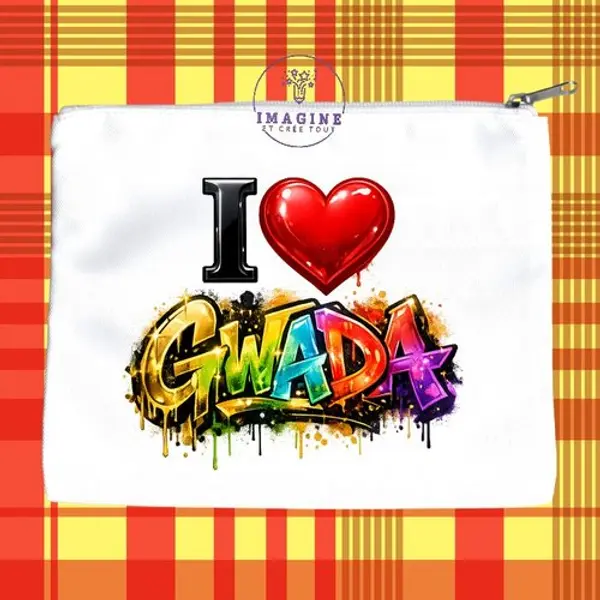 Trousse l - maquillage - sublimation - impression infusible ink - i love gwada - cœur - graffitis