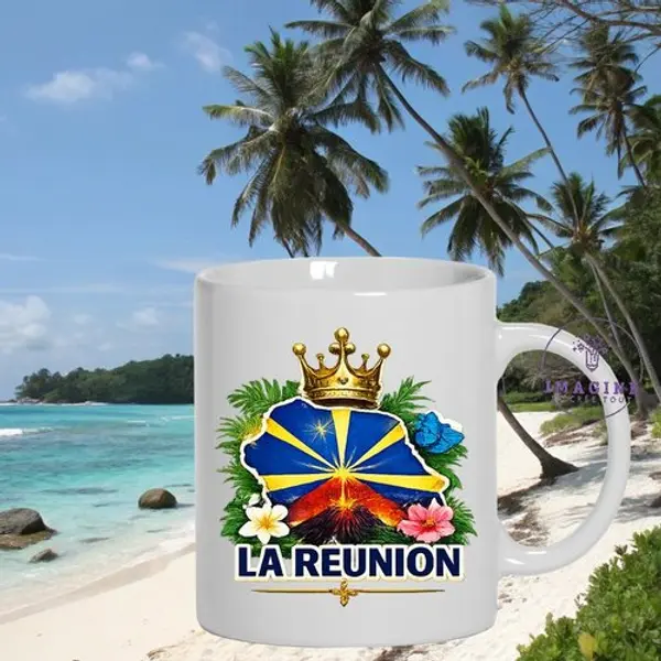 Mug - tasse - sublimation - impression infusible ink - île de la réunion - 974 - paille en queue