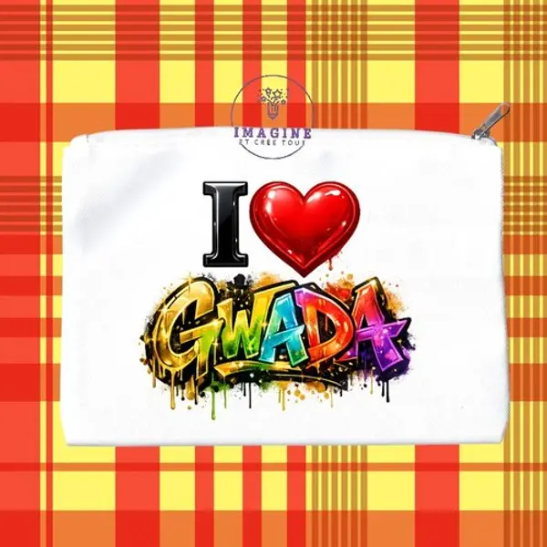 Trousse m - maquillage - sublimation - impression infusible ink - i love gwada - cœur - graffitis