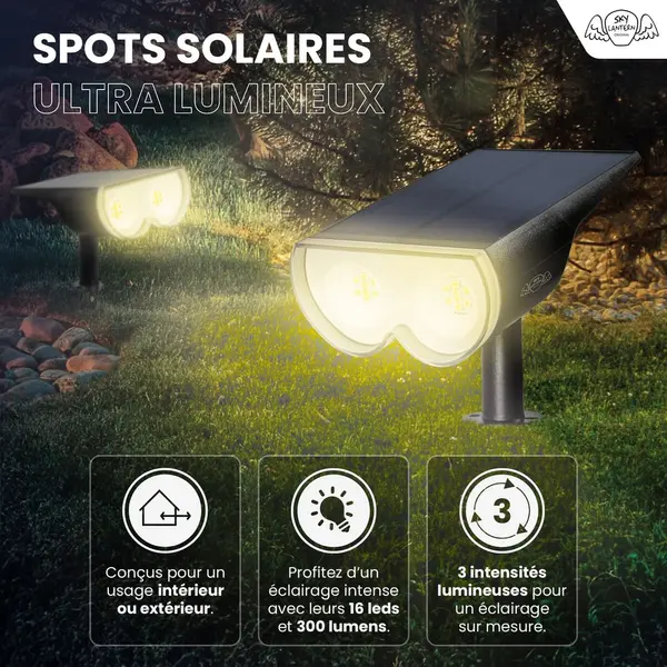 Spot LED Extérieur IP65 Solaires Puissant 300 lm x4