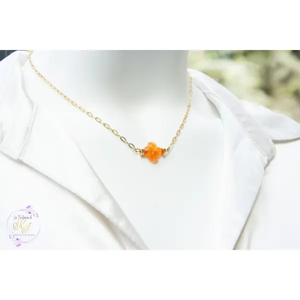 Collier "solara" code : destock50 acier 316l et cornaline 40 cm bijoux femme assembler mains (a848)