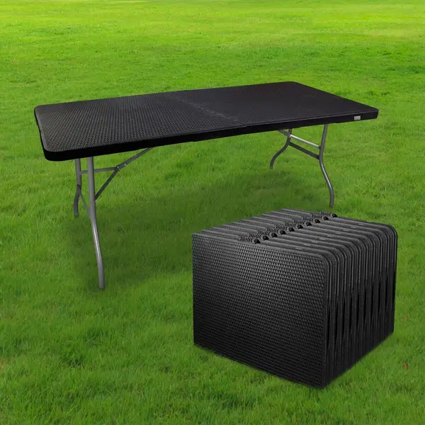 Lot 10 Table Pliante Transportable 180 x 74 cm Noire Effet Rotin