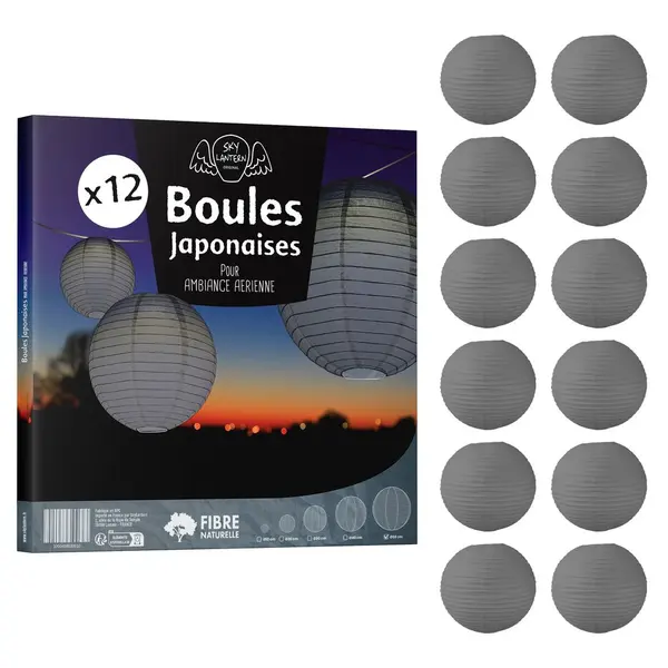 Lot de 12 Boules Japonaises Grises 50 cm - SkyLantern.fr