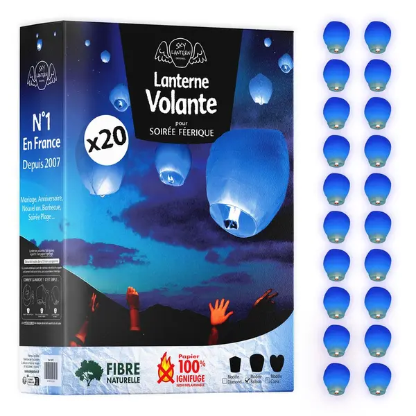 Pack Lanternes Chinoises Bleu Roi X20 - Skylantern.Fr