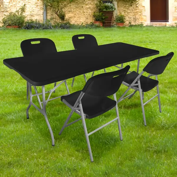 Lot Table et 4 Chaises Pliantes Noires - SkyLantern.fr