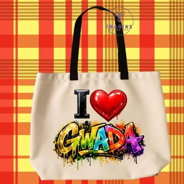 Tote bag taille l - sublimation - impression infusible ink - i love gwada - cœur - graffitis