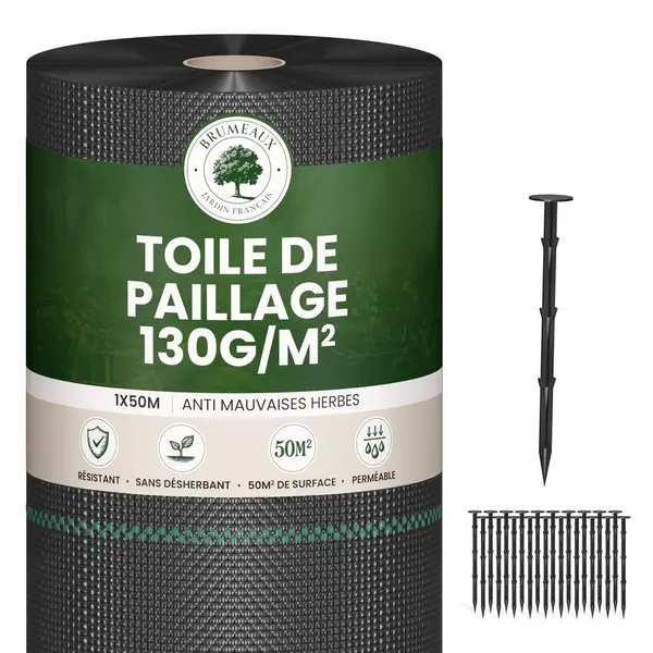 Toile de Paillage 130g/m² et 100 Piquet Fixation - SkyLantern.fr