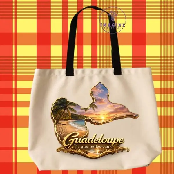 Tote bag taille l - sublimation - impression infusible ink - carte - guadeloupe - 971 - île aux belles eaux