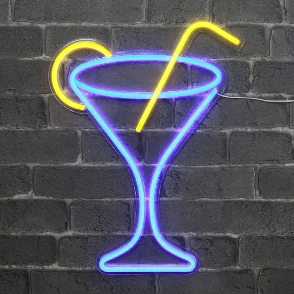 Lampe Néon Cocktail Bleu et Jaune 43cm - SkyLantern.fr