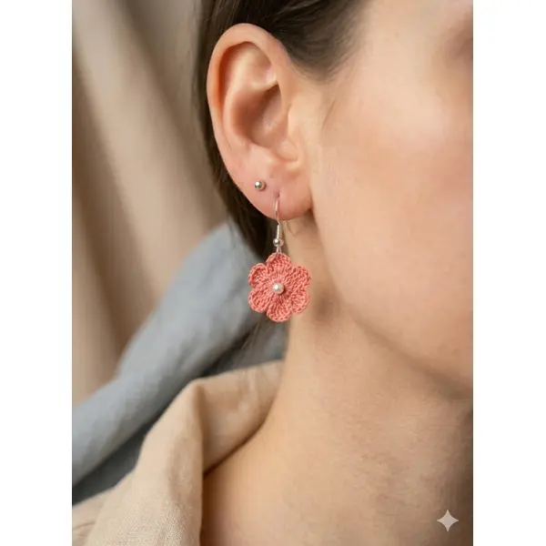 Boucles d’oreilles fleurs au crochet avec perle, fait main, couleur au choix, vendues par paire