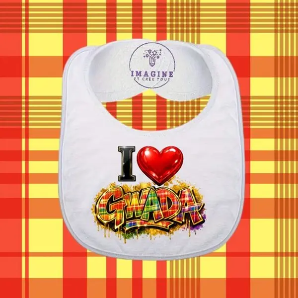 Bavoir - sublimation - impression infusible ink - i love gwada - cœur - madras