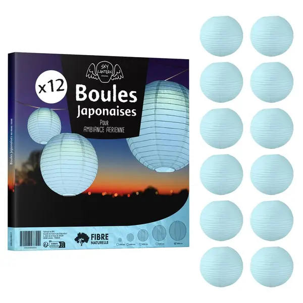 Lot de 12 Boules Japonaises Bleu Ciel 50 cm - SkyLantern.fr