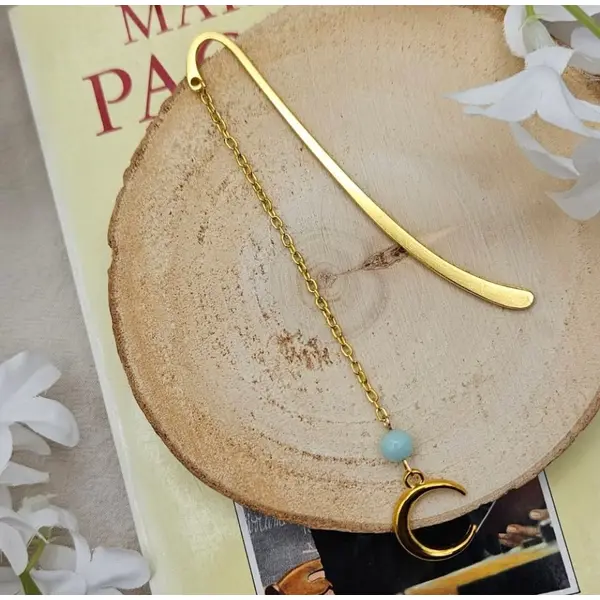 Marque-page lune dorée & jade de malaisie - mini série - cadeau