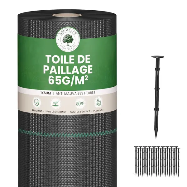 Toile de Paillage 65g et 100 Piquet Fixation - SkyLantern.fr