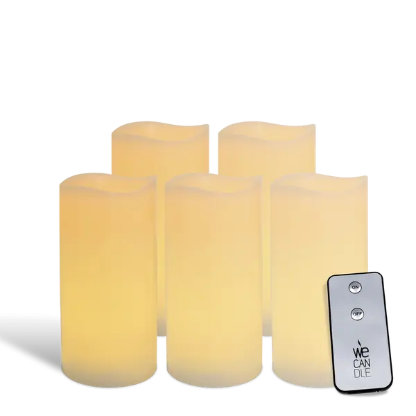 Pack Pilier LED vagues ivoire 7.5x15cm récepteur x5 - WeCandle