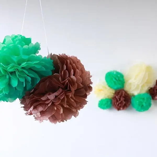 Pompons Papier Soie Deco Vert D'Eau 40 Cm x2 - Skylantern.Fr