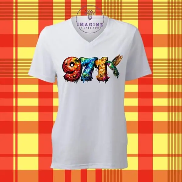 T-shirt personnalisé pour femme - col v - sublimation - impression infusible ink - 971 - guadeloupe - graffitis - gwada