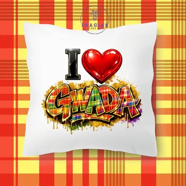 Taie personnalisée - lit - sommeil - sublimation - impression infusible ink - i love gwada - cœur - madras