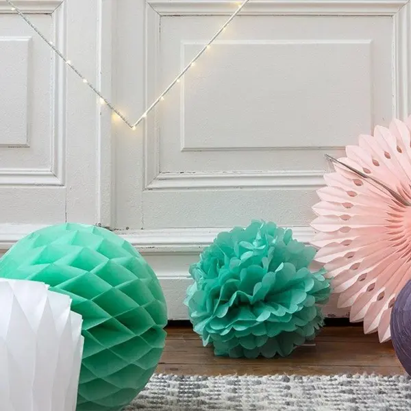 Pompons Papier Soie Deco Vert D'Eau 40 Cm x2 - Skylantern.Fr