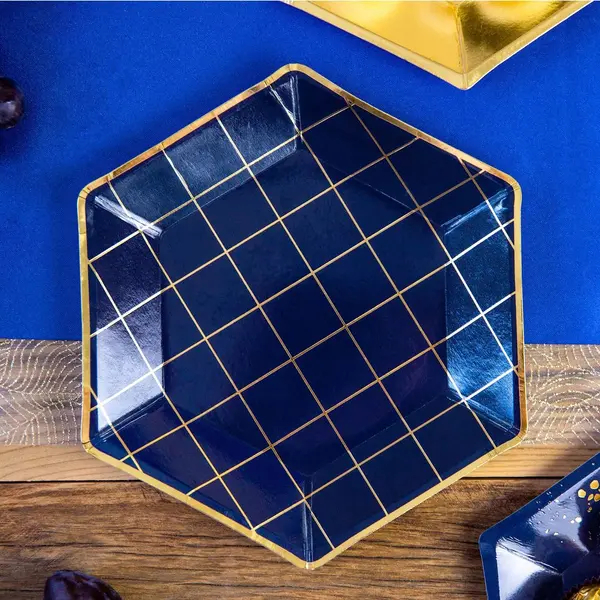 Assiette Carton Géométrique Bleu Navy x6 - SkyLantern.fr