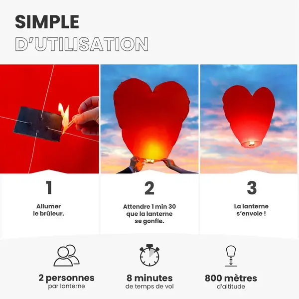 Lot de 3 lanternes coeur - Mariage - Skylantern.fr