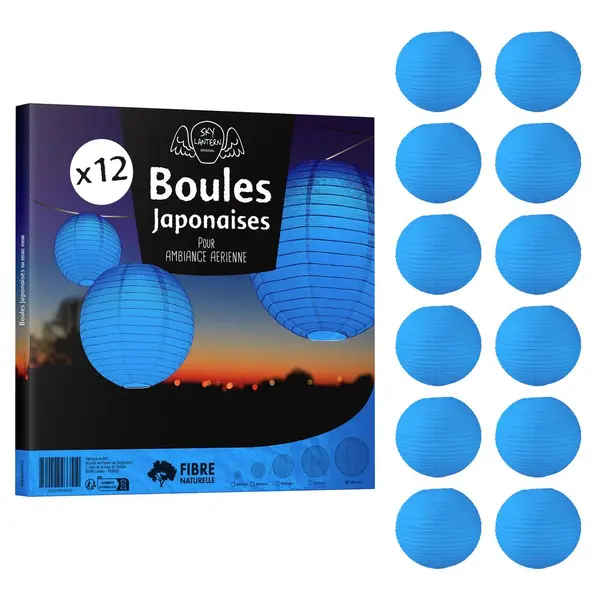 Lot de 12 Boules Japonaises Bleu Roi 50 cm - SkyLantern.fr