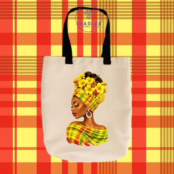 Tote bag taille m - sublimation - impression infusible ink - ink - tête fleurie - silhouette - madras - femme