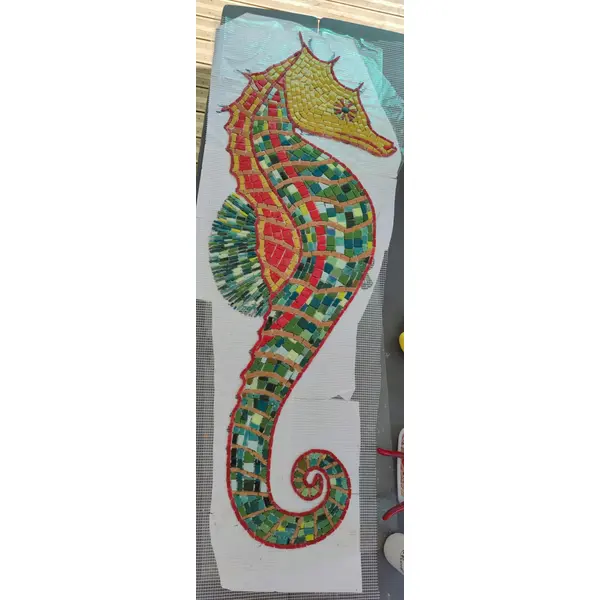 Hippocampe en mosaïque pour piscine- motif piscine