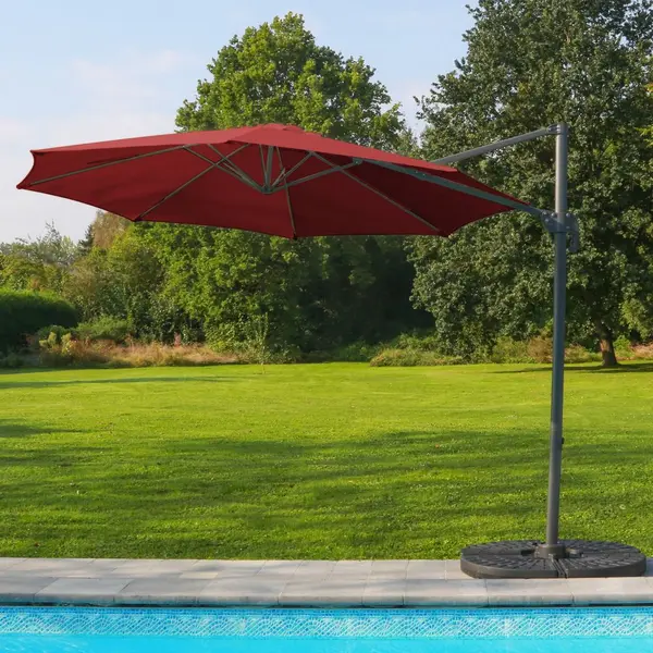 Parasol déporté rouge en aluminium avec dalles de lestage