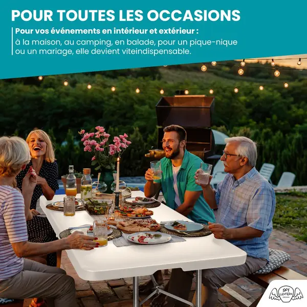 Table Pliante Exterieur 180 cm Beige - Table de Jardin - SkyLantern.fr