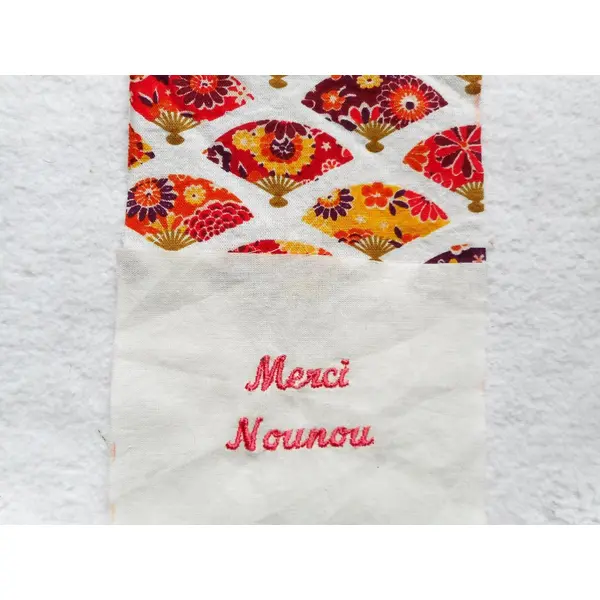 Pochon à lunettes, cadeau personnalisé, nounou asmat aesh maître maîtresse, coton ecru et eventails asiatiques