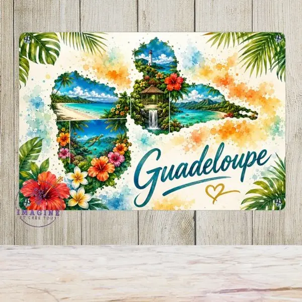 Tableau mural - sublimation - impression infusible ink - plaque aluminium - carte guadeloupe - aquarelle - 971