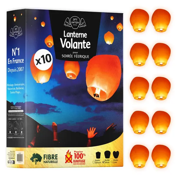 Lanternes Chinoises Volantes Biodegradable Orange X10 pas cher