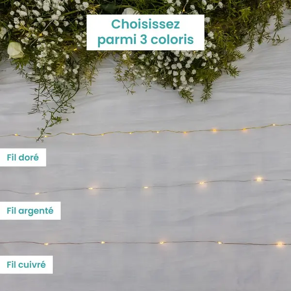 Guirlande Micro LED Cuivre LEDs Blanc Chaud 10 mètres Pas Cher