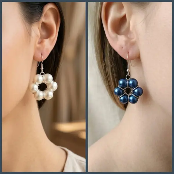 Boucles d'oreilles fleur en perles nacrées ou colorées, fait main, grandes perles, vendues par paire, couleur au choix