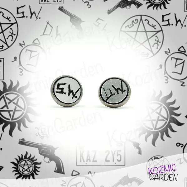 Boucles d'oreilles supernatural — initiales dean & sam winchester bijoux série tv