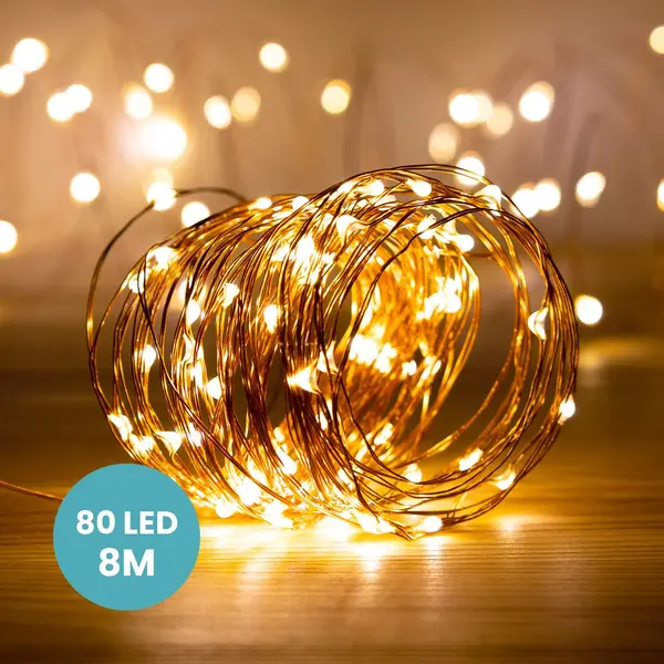 Guirlande Micro Led Cuivre 80 Leds Blanc Chaud - SkyLantern.fr