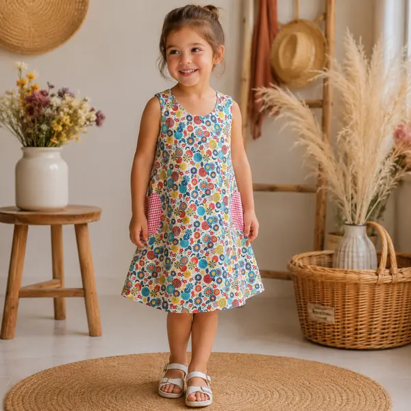 Robe 2/3 ans artisanale, fleurie