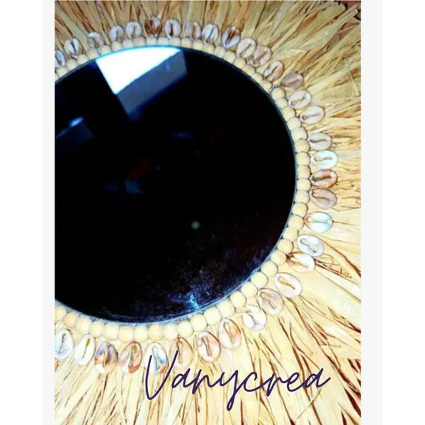 Miroir mural en raphia fait main décoration bohème en coquillage raffia paille naturelle cadeau couronne déco à accrocher bali rotin