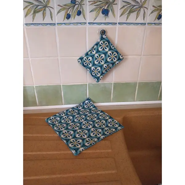 Eponge et chiffon lavables et réutilisables zéro déchet motifs rosaces bleues