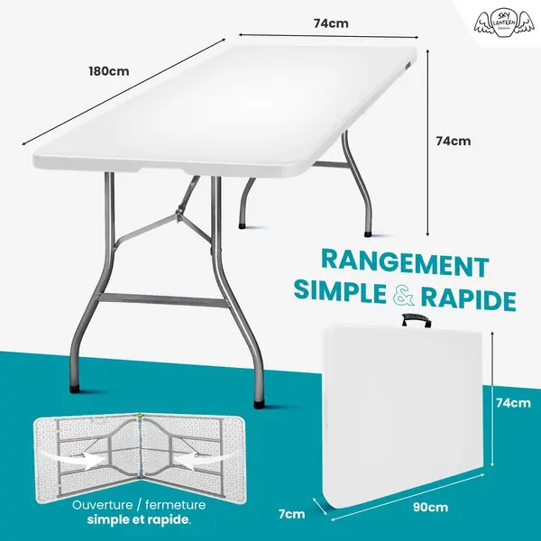 Table Pliante Exterieur 180 cm Beige - Table de Jardin - SkyLantern.fr