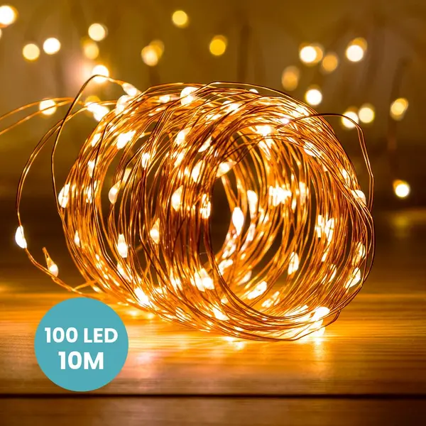 Guirlande Micro LED Cuivre LEDs Blanc Chaud 10 mètres Pas Cher