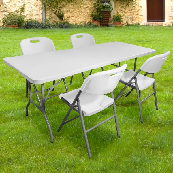 Lot Table et 4 Chaises Pliantes Blanches - SkyLantern.fr