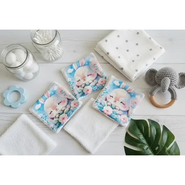 Lot de 4 lingettes bébé coton imprimé animaux
