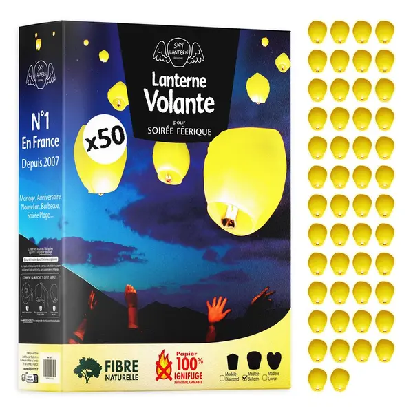 Lanterne Volante Mariage Biodegradable Jaune X50 - Skylantern.Fr