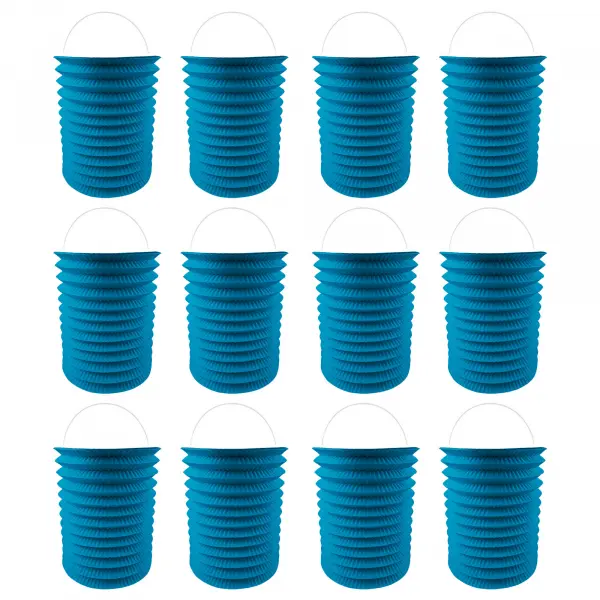 12 Lampions en papier bleu - 16 cm