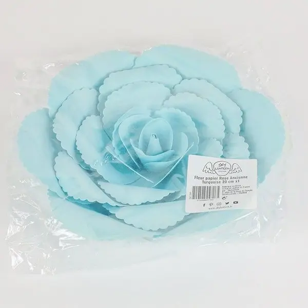 Fleur En Papier Rose Ancienne Turquoise 20 cm - SkyLantern.fr